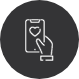 Icon of a hand holding a phone with a heart on the screen